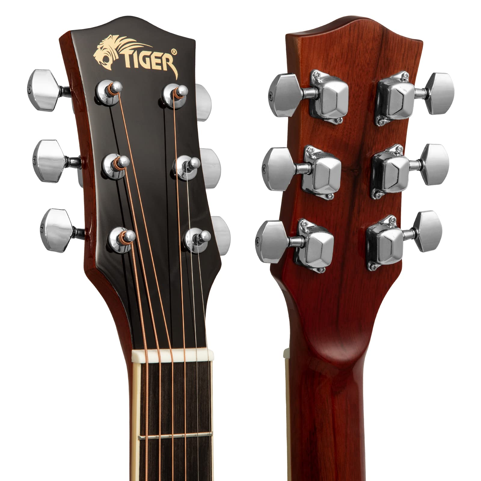 TIGER muzyka pełnowymiarowa gitara akustyczna dla początkujących - czerwona | Gitara akustyczna w kolorze kasztanowym, pełny rozmiar. Idealna dla początkujących i do codziennej nauki gry.