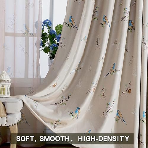 Miniatura 5 de Cortinas opacas de doble cara con estampado de pájaros para dormitorio, 84 pulgadas de largo, 2 paneles con aislamiento térmico, cortinas de ventana