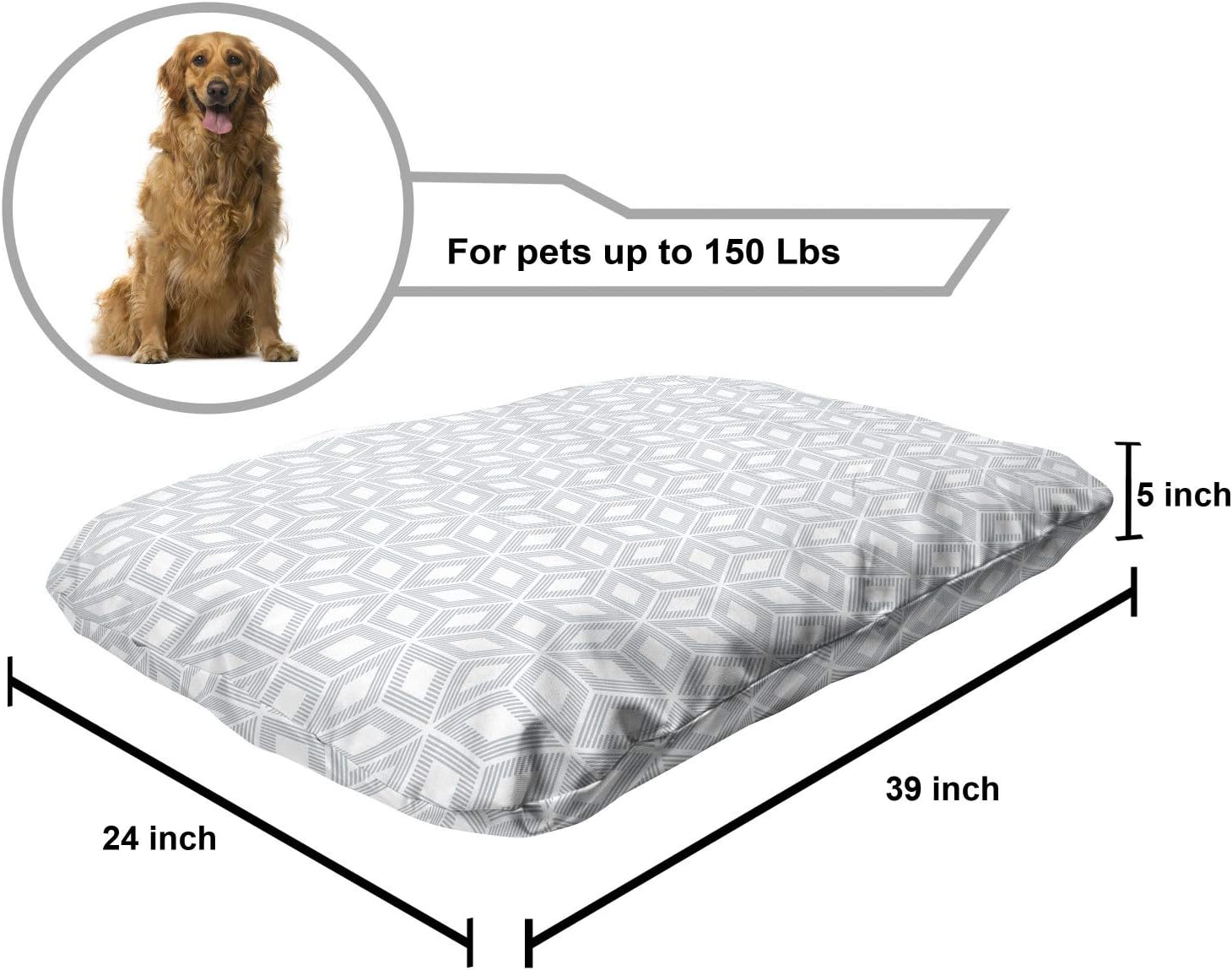 review Lunarable Cube Pet Bed, Geometric Inspired Repetition of Lines and Squares in Neutral Tender Tone, Chew Resistant Pad for Dogs and Cats Cushion with Removable Cover, 24