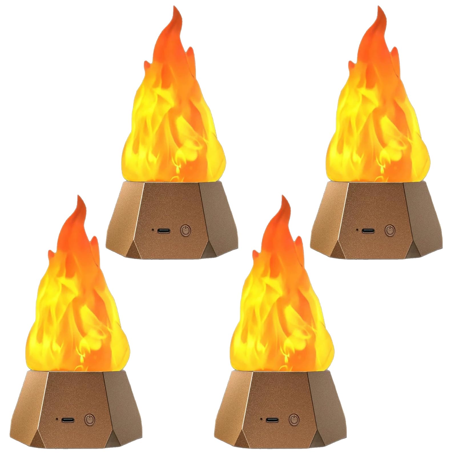 Lámpara de llama, luz nocturna USB realista con efecto de llama 3D. Ideal para Halloween, camping y decoración en interiores y exteriores, Dorado, paquete 4