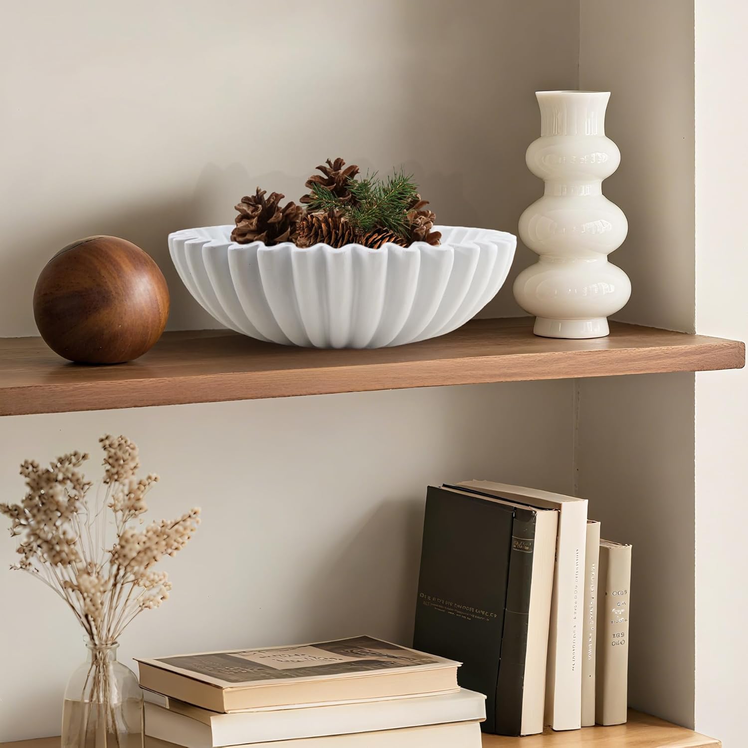 Large Modern Decorative Ruffle Bowl for Home Decor Fruit Bowl Organic Catch All Key Kitchen Entryway Shelf Coffee Table,White