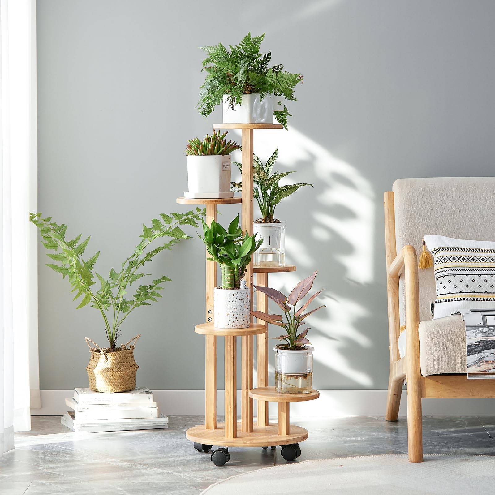 Amazon | Kitsanery フラワースタンド 花台 屋内屋外 竹製鉢