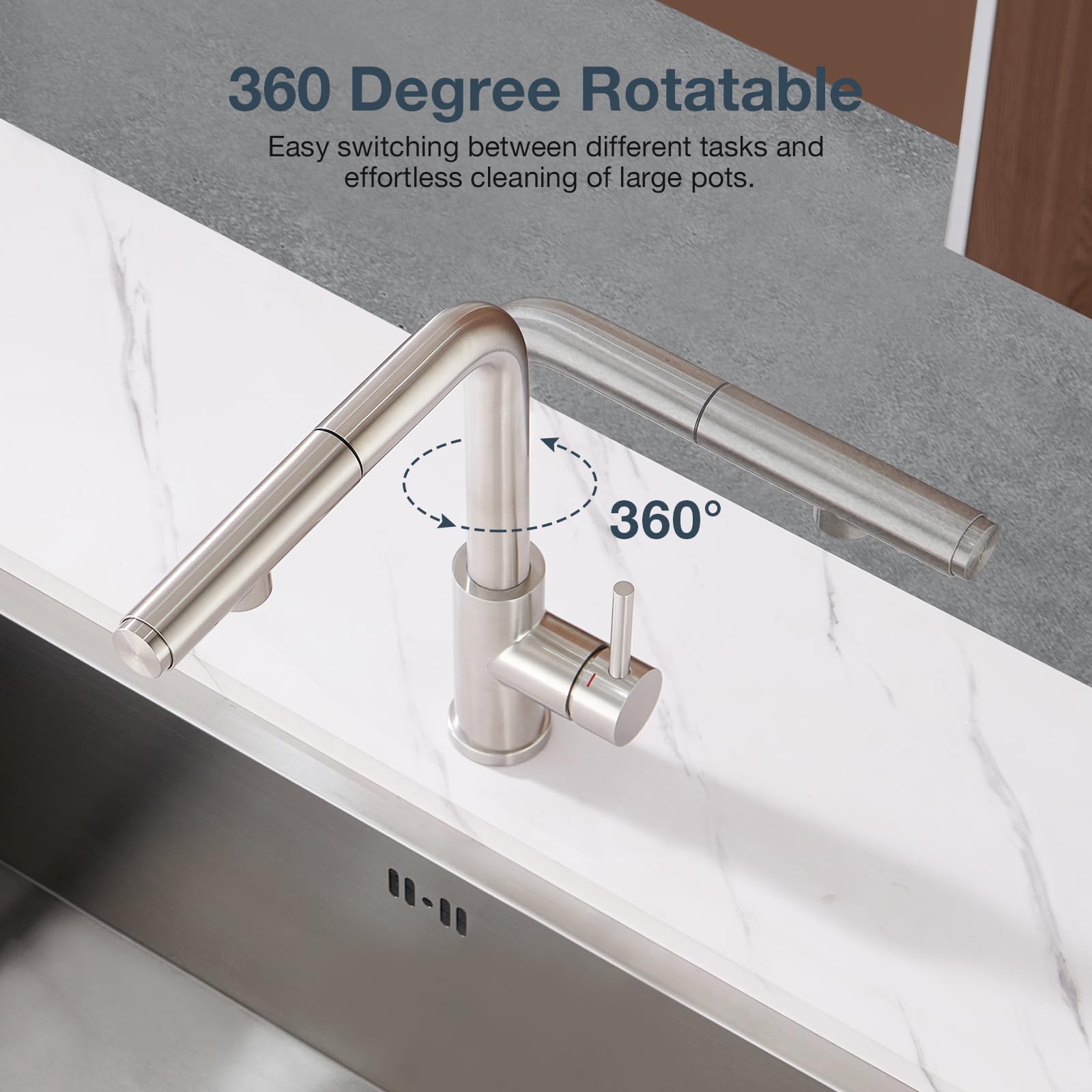 Grifo para Fregaderode Cocina de 3 Vías con Ducha extensible de 3 Funciones, Grifo de Cocina para Filtro de Agua, Sistemas de Ósmosis, Acero inoxidable cepillado