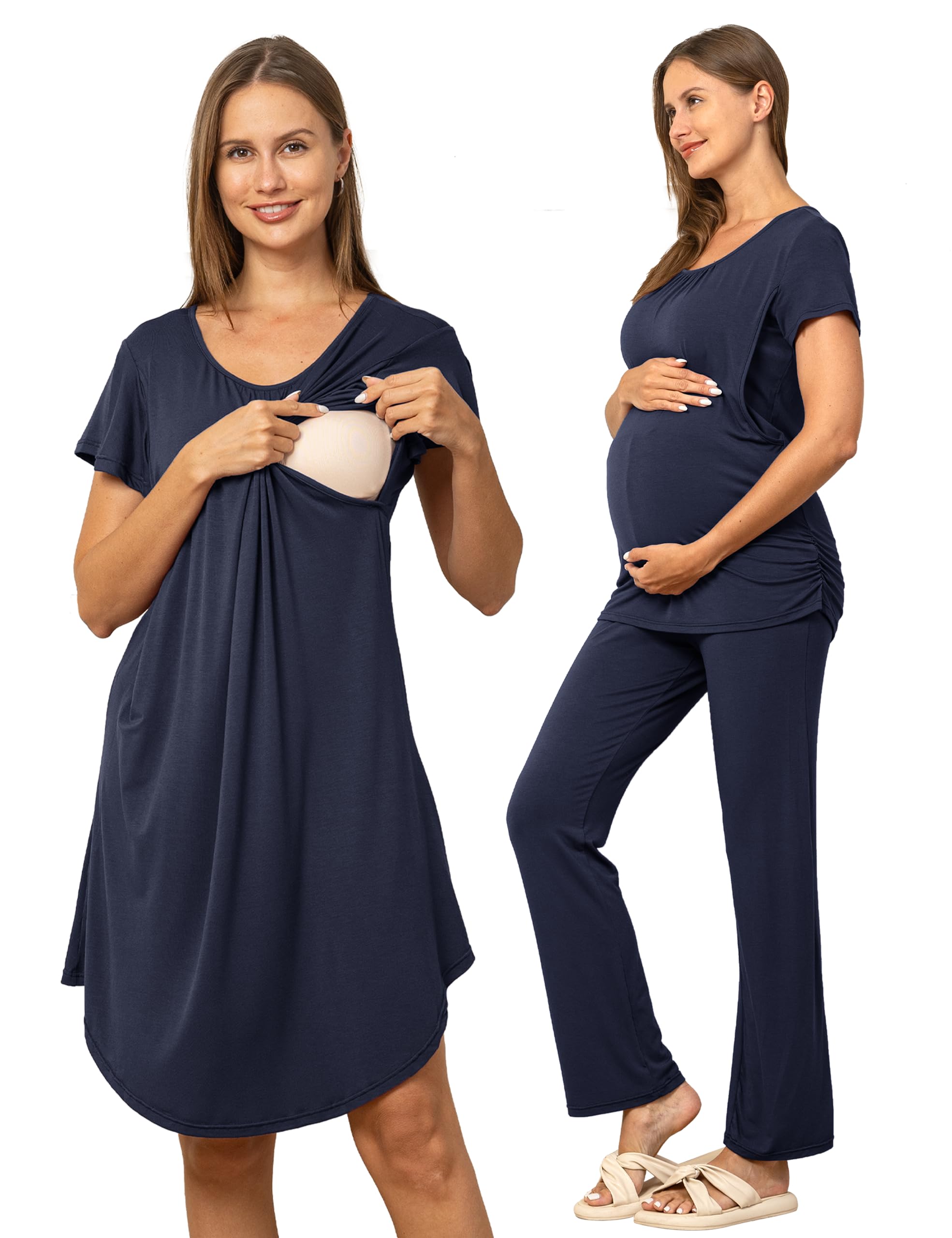 SUNNYBUY Women 3 PCS Maternity Nursing Nightgown Dress Set
