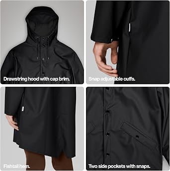 RAINS Long Jacket Waterproof Raincoat for Men and Women, Hooded