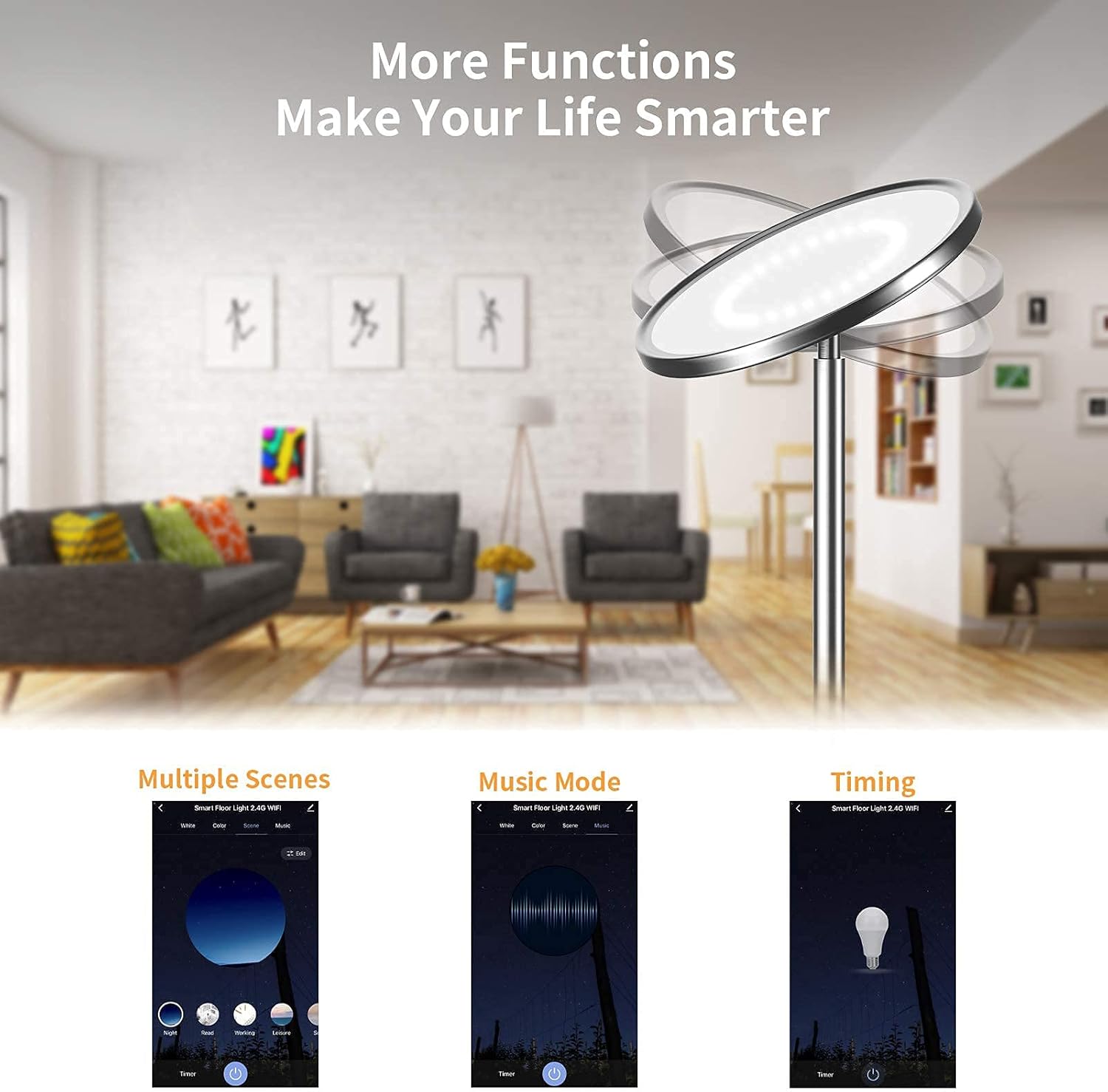 One-Day Sale: Up to 40% Off LEPOWER LED Bright Floor Lamp, Smart Floor Lamp, Torchiere Standing Reading Light for Living Room, Bedroom, Office, Touch Dimmable Compatible with Alexa, Google Home