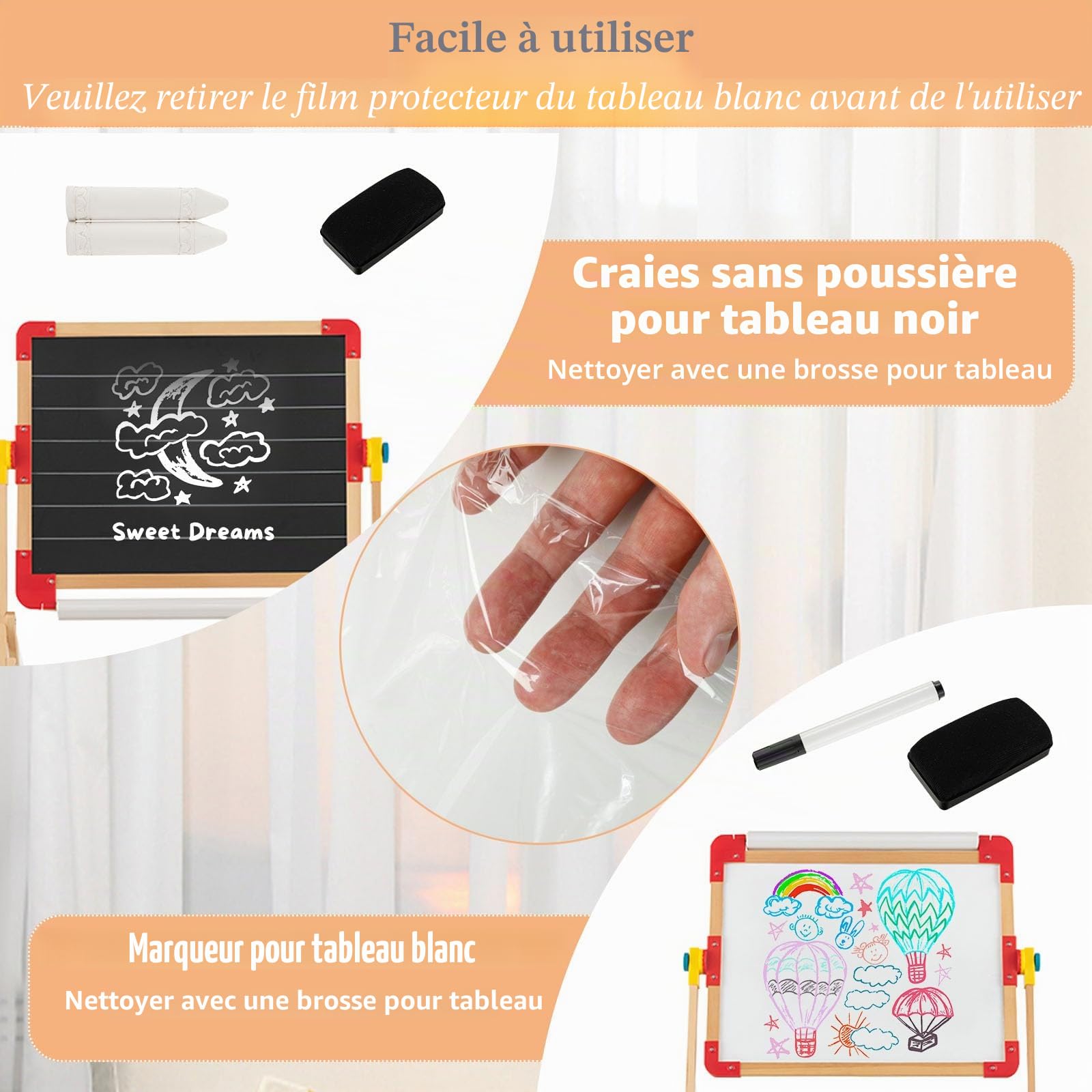 LIFEZEAL Chevalet Enfants Pivotant à 360° Double Face en Bois Magnétique