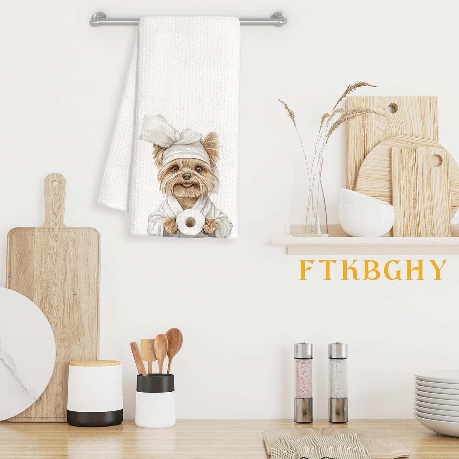 Funny Yorkshire Terrier Hand Towels for Bathroom Decor, Yorkie Gifts for Women, Gifts for Yorkie Lovers, Funny Dog Decorative Hand Towels for Bathroom Restroom Room, 16x24 Inch - Image 3