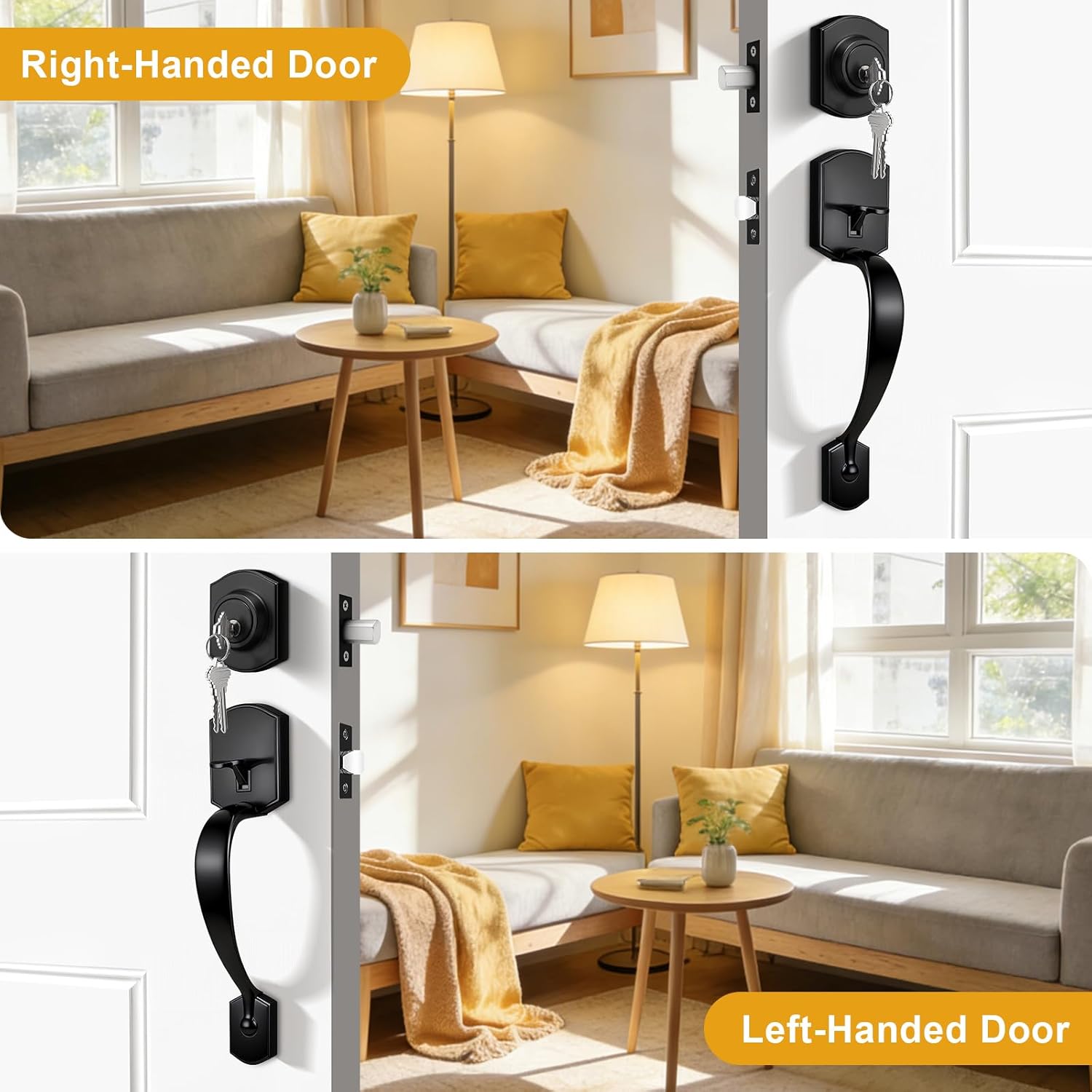 Probrico Black Front Door Lock Set,Front Door Handle Set with Deadbolt Single Cylinder Front Door Knob and Deadbolt Set, 1 Set
