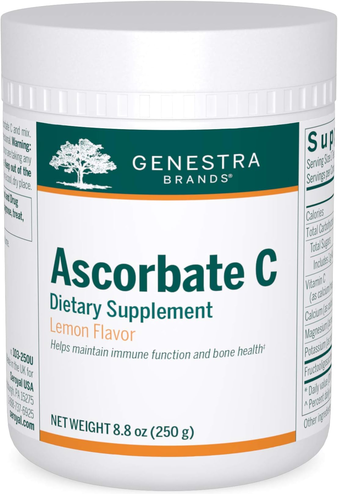 Genestra BrandsAscorbate C | Vitamin and Mineral Supplement Powder | 8.8 Ounces | Lemon Flavor