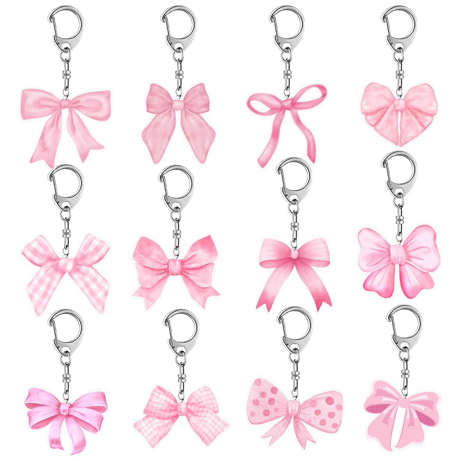Pink Bow Party Favors 12 PCS Pink Bow Acrylic KeyChains for Coquette Bow Birthday Party Decorations Supplies Gifts for Kids Girls Classroom Prizes