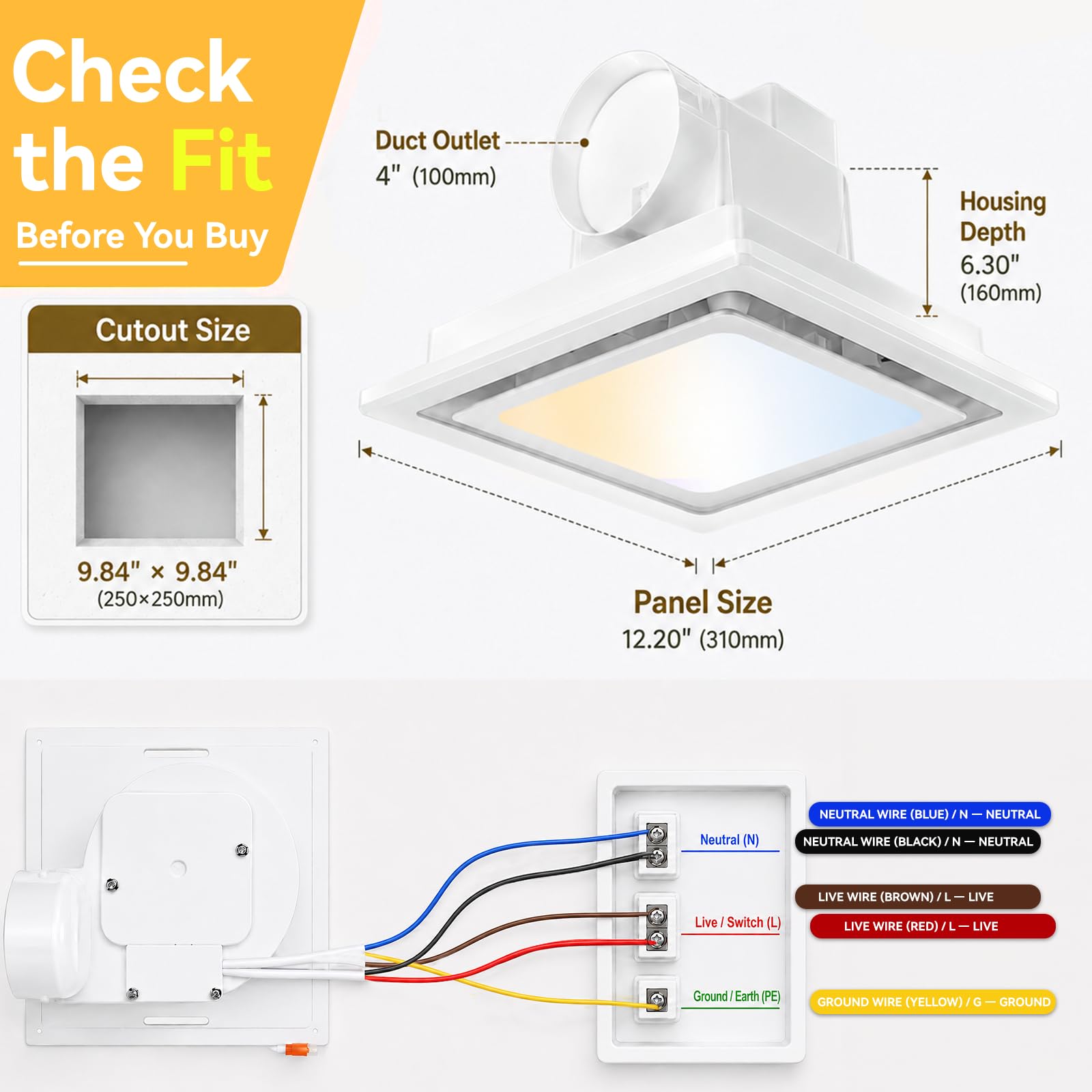 Extractor de baño con luz LED de 145 CFM