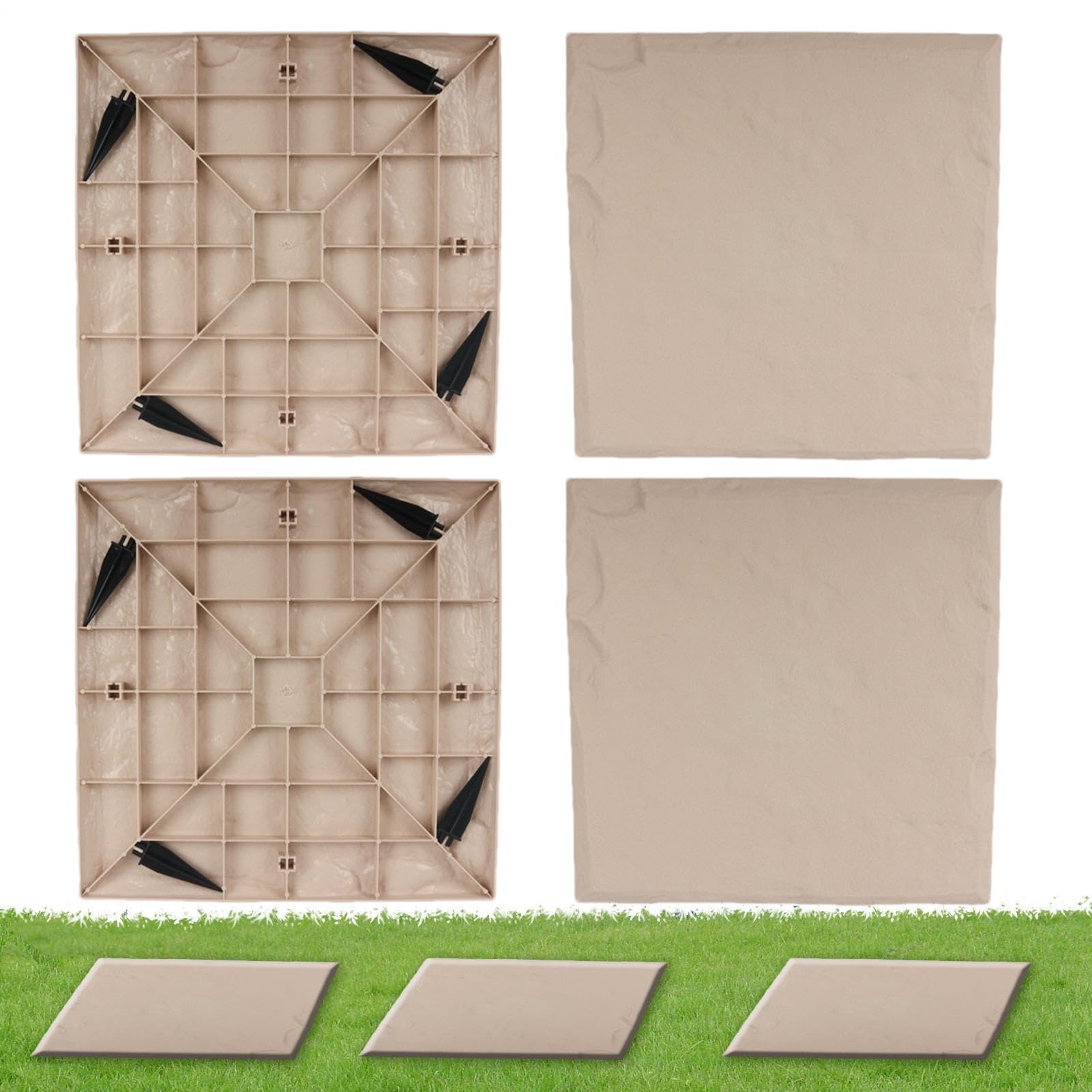 Piedras de paso para jardín y senderos: set de 4 losas de resina decorativas