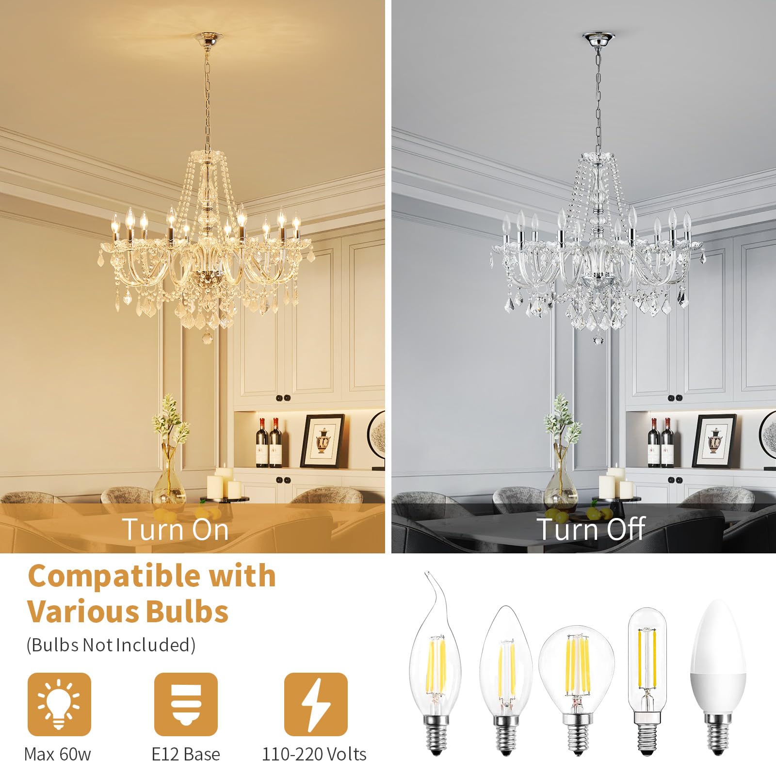 Large Crystal Chandelier, Modern Chrome Crystal Chandeliers for