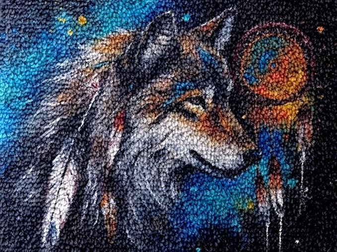 Generic Wolf Latch Hook Kits Rug DIY Cushion Tapestry Making Crochet Hook Mat Making Kits Color Preprinted Pattern Canvas DIY Carpet Needlework Crochet Kits 52x38cm (series-189), HYUAN 52DT LONRG189 image 4