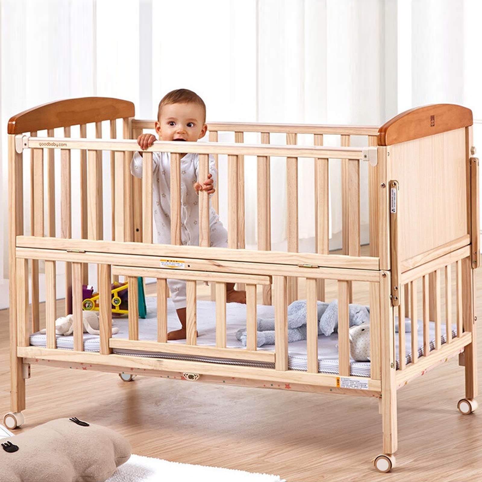 DBREAKS Roulettes pour meubles d'enfants, 4 roulettes doubles avec goupille de manchon de 7 mm, avec frein, adaptées au lit de bébé (blanc)