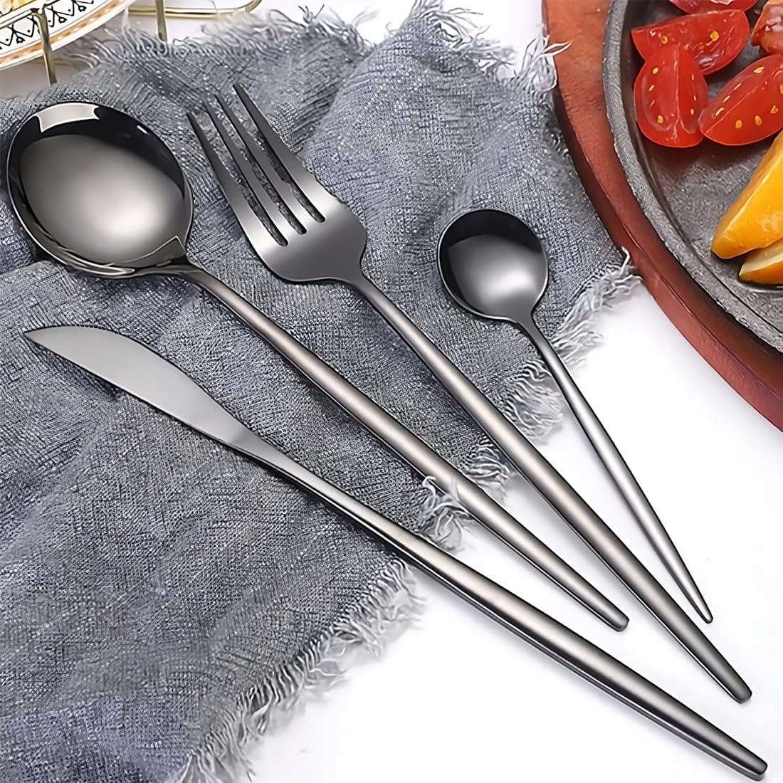 Matte Black Spoon & Fork Set - Stainless Steel Cutlery -5 Matte Black Spoon & Fork Set - Stainless Steel Cutlery -5