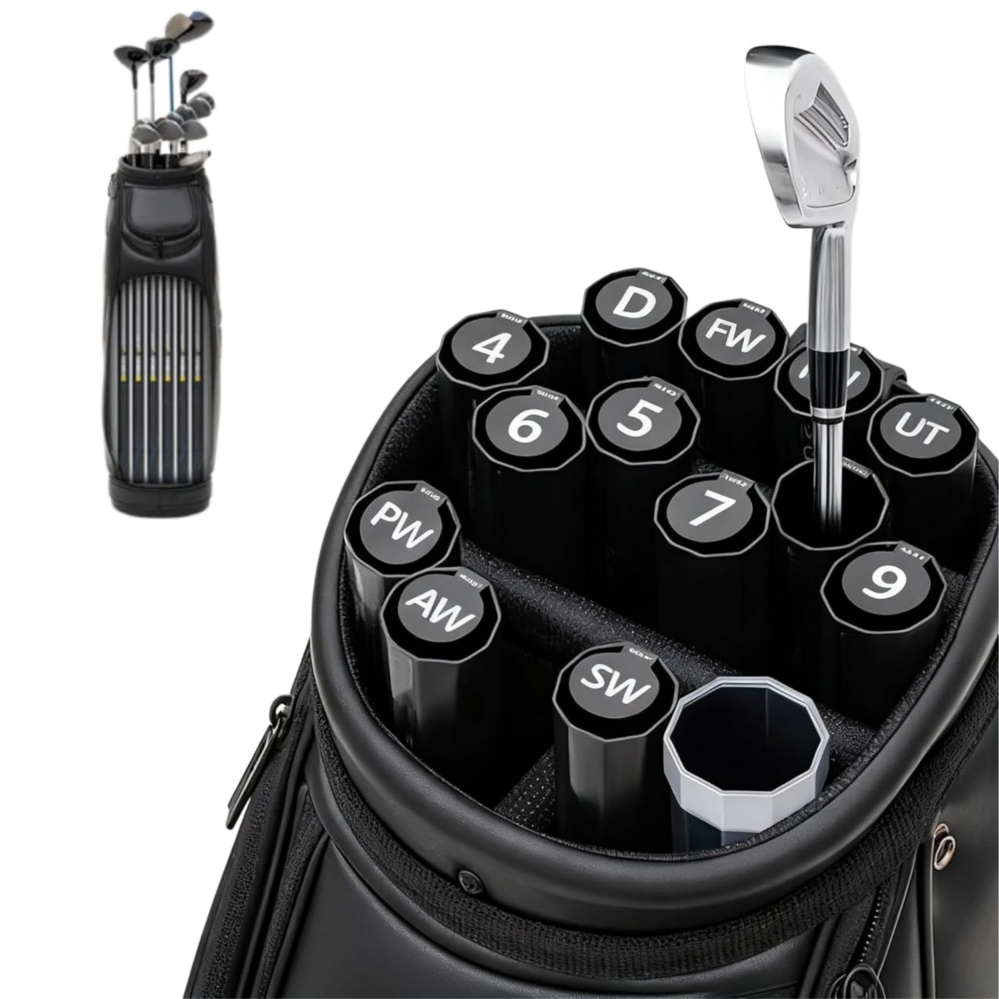 14-Pack Black Plastic Golf Club Storage Tube - Comes with a Numbered Label, Each Club is Clearly identifiable