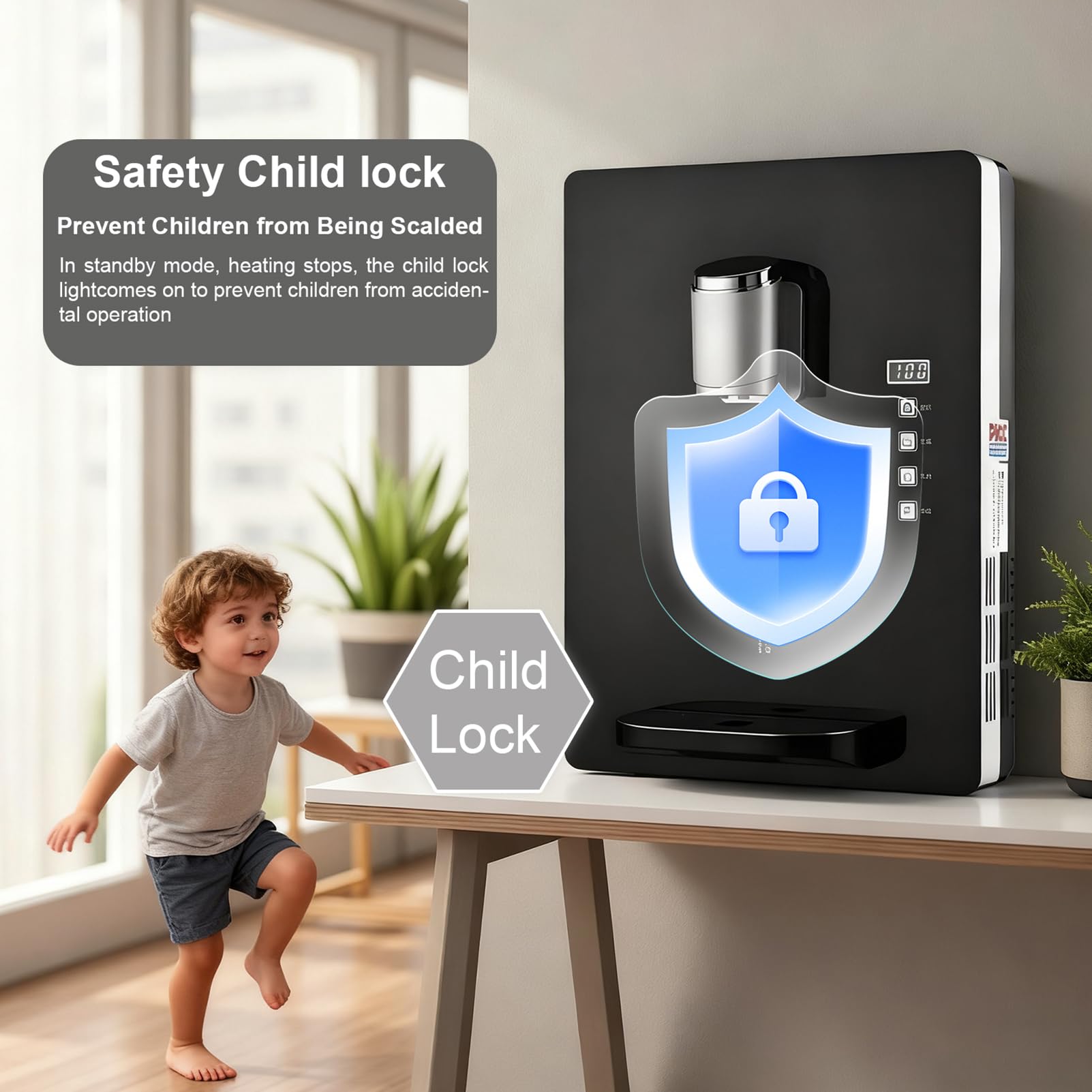 Dispensador de agua caliente instantáneo, enfriador de agua alimentado por red de 2200 W con bloqueo infantil, control de temperatura inteligente con pantalla táctil, ideal para uso en oficina y hotel