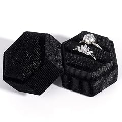 Velvet 2 Slots Jewelry Ring Box Hexagon Premium Gorgeous Vintage Double Ring Gift Box with Detachable Lid for