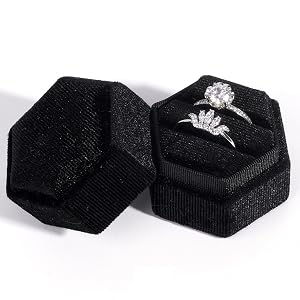 Velvet 2 Slots Jewelry Ring Box Hexagon Premium Gorgeous Vintage Double Ring Gift Box with Detachable Lid for