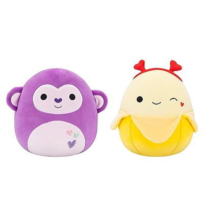 Squishmallows Original 8in Hartman The Purple Monkey + 8in Junie The Banana – Official Jazwares Valentine’s Plush 2-Pack (Little)