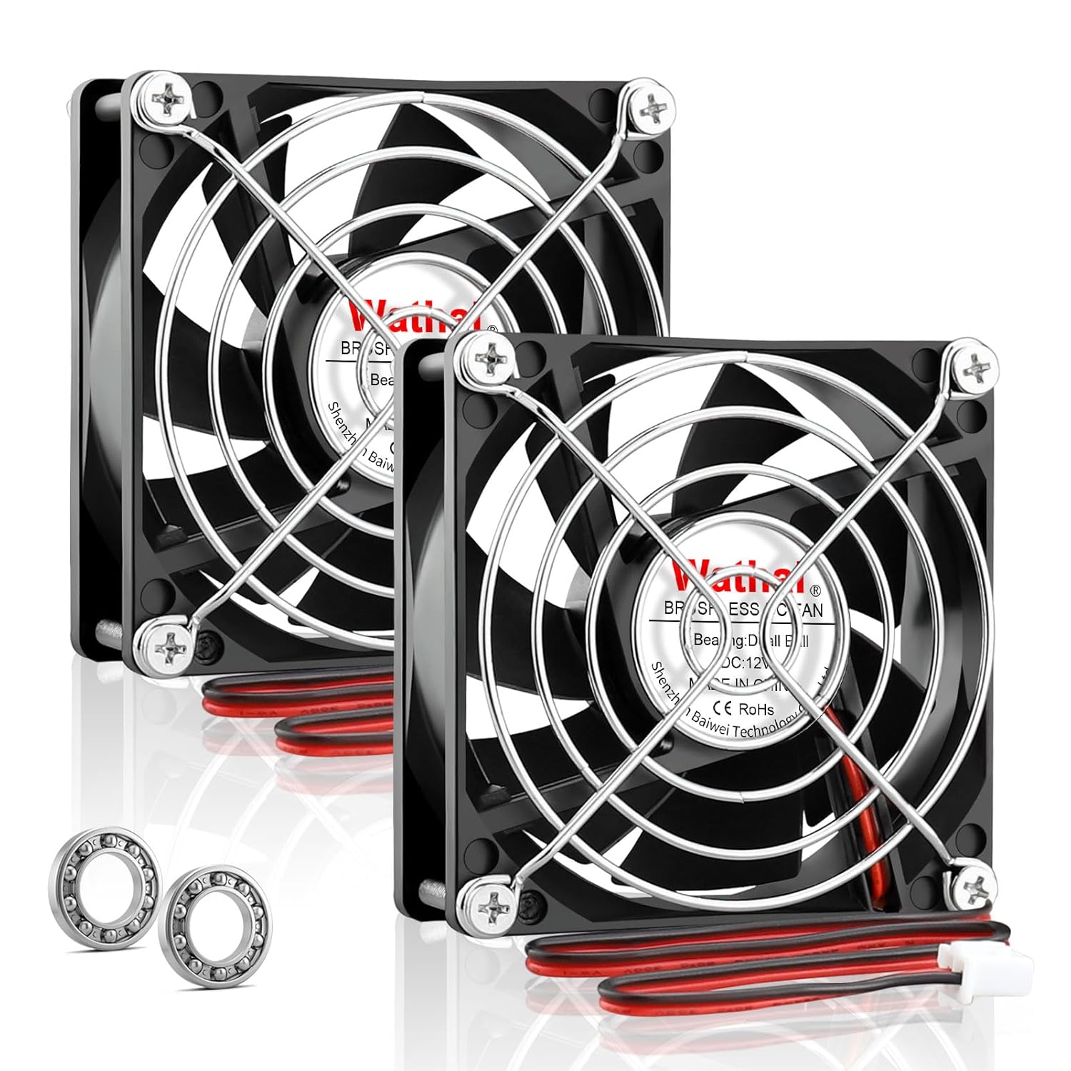 Wathai 80mm x 25mm 12 Volt Fans DC Brushless Cooling Fan 12V Dual Ball 2Pin for DIY Small Project Cooler 2 Pack
