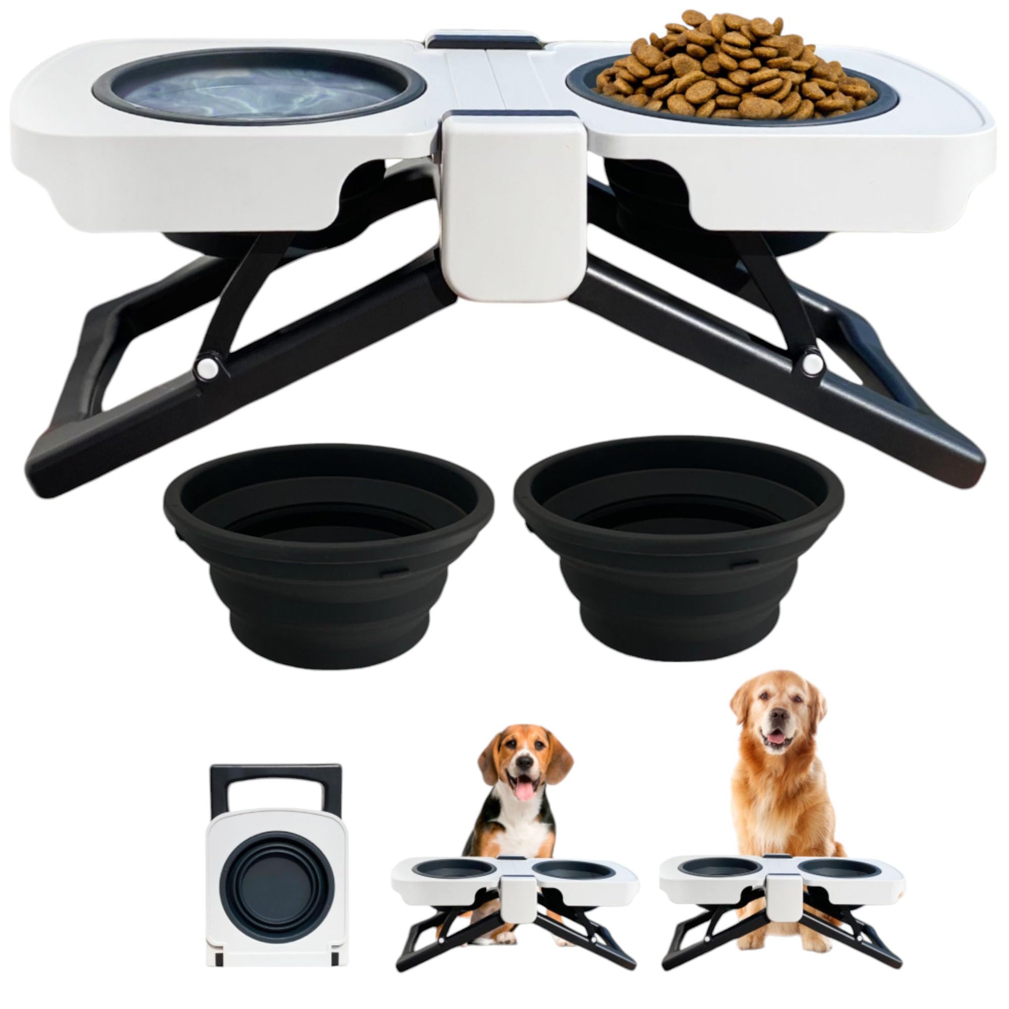 JARUKI- Comedero Bebedero Elevado Portátil para Perros - Cuenco Plegable para Mascotas - Diseño Compacto - Asas Integradas Viajar - Senderismo - Exterior - Accesorio Duradero - Comedero Maletin