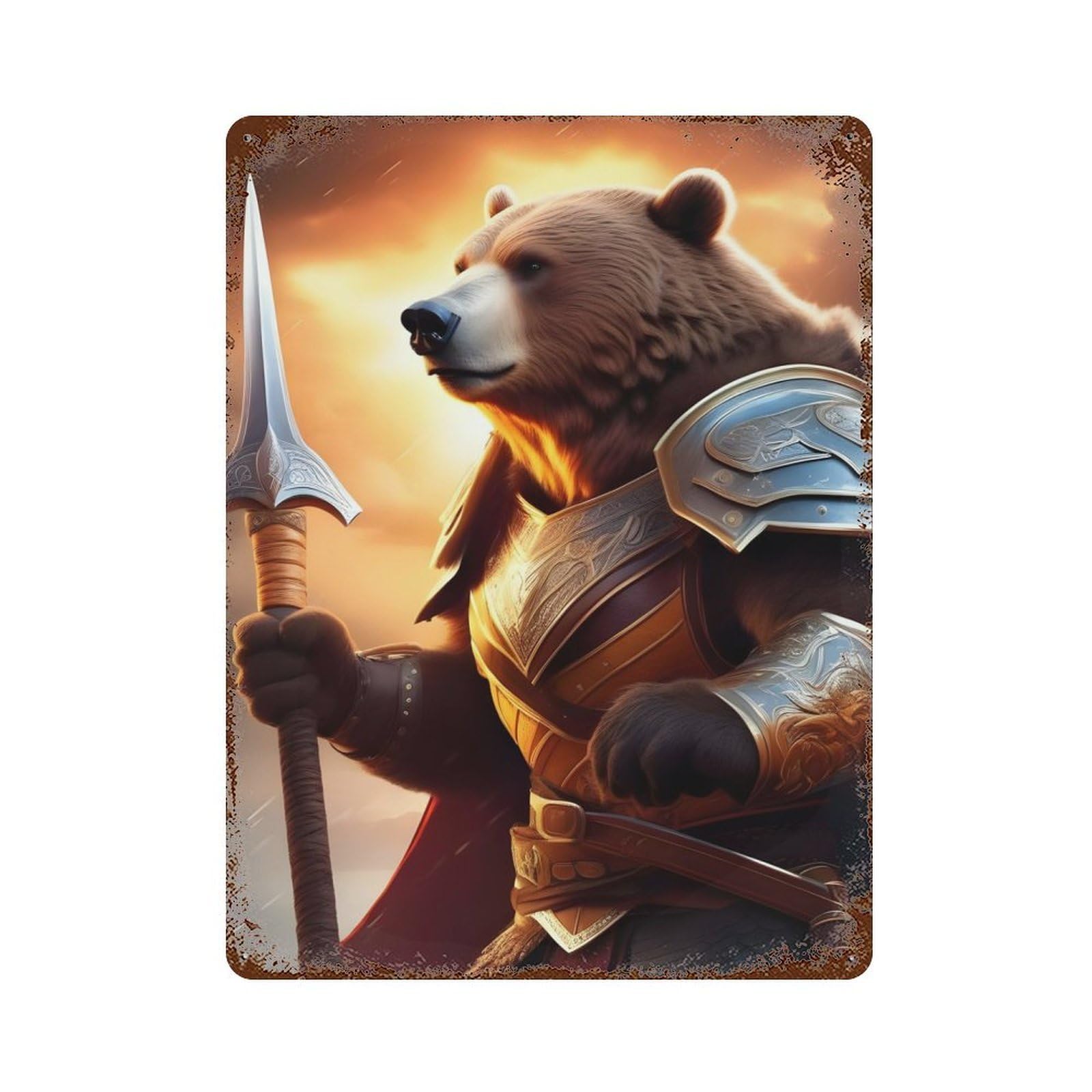 Bear Sword Fantasy Rusty Metal Tin Sign 15.7"x11.8", for Shed, Workshop And Garage Wall Decor, Shabby Chic Decor