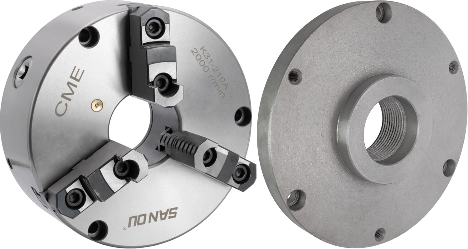 CME Adjustable-Structure 6" 3-Jaw Self-Centering (Scroll) Lathe Chuck, Plain (Flat) Back, Two-Piece Reversible Jaws