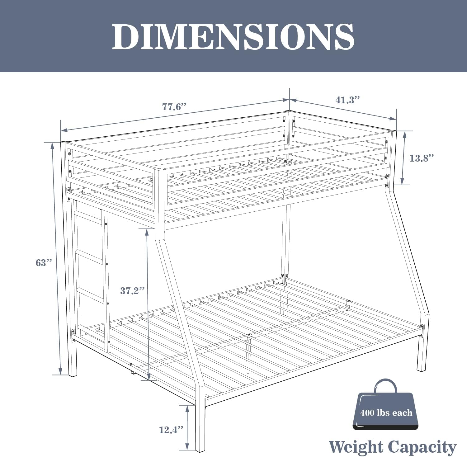Allewie Metal Twin Over Full Bunk Beds Frame with Flat Ladder & Full-Length Guardrail, for Junior and Adult, Space-Saving, Noise Free, Green