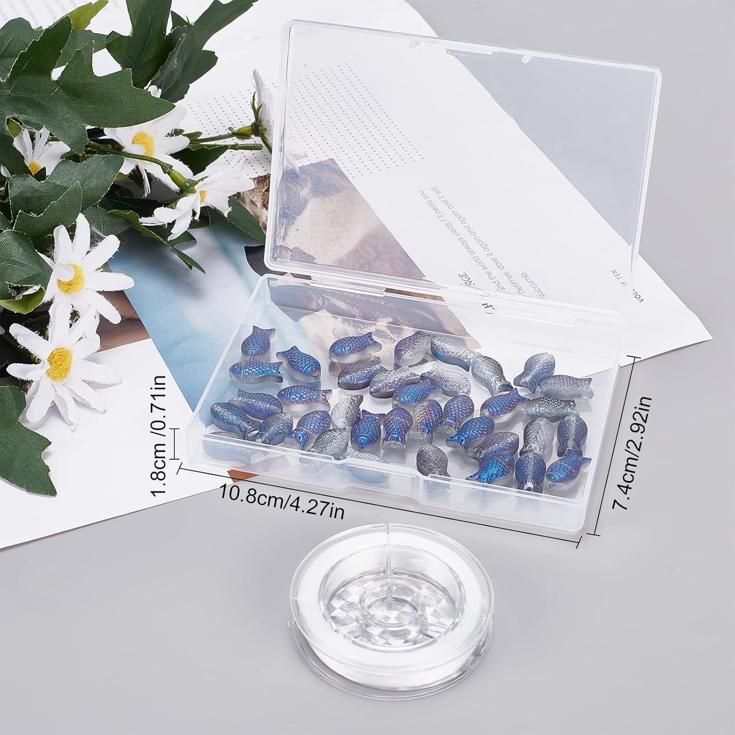 SUNNYCLUE 1 Box 50Pcs Glass Fish Beads Summer Electroplated Glass Bead Half Transparent Carved Frosted Blue Beads for Jewelry Making Ocean Animal Elastic Thread Beading Kit Bracelet Earrings Supplies - Image 7