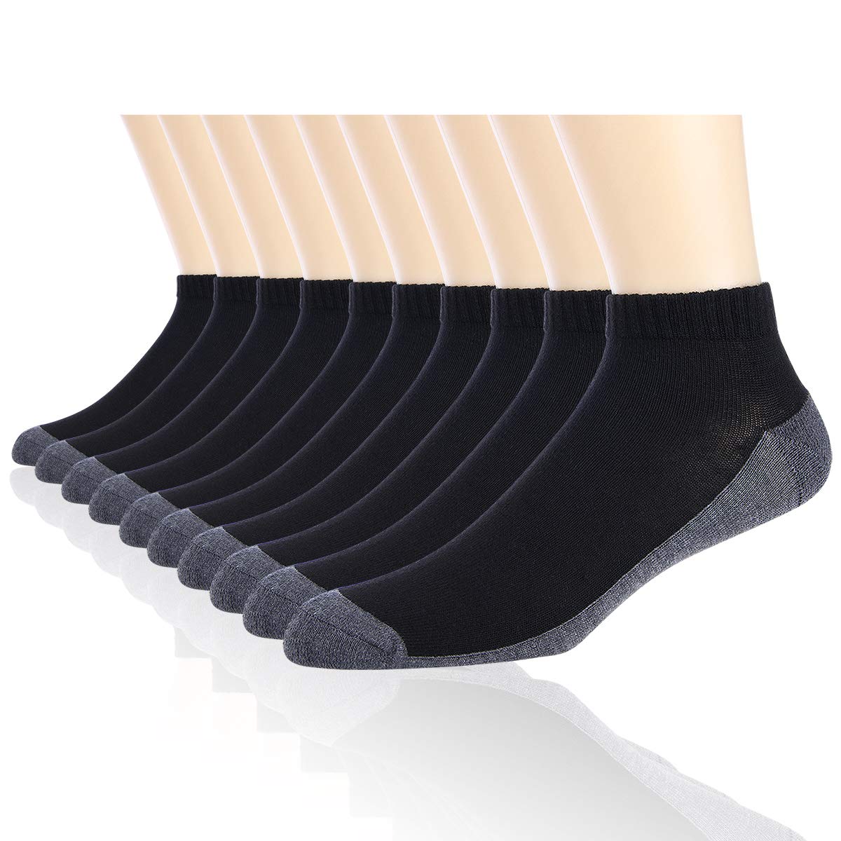 COOVAN 10 Pairs Mens Cushion Ankle Socks Men 10 Pack Low Cut Comfort Breathable Casual Socks