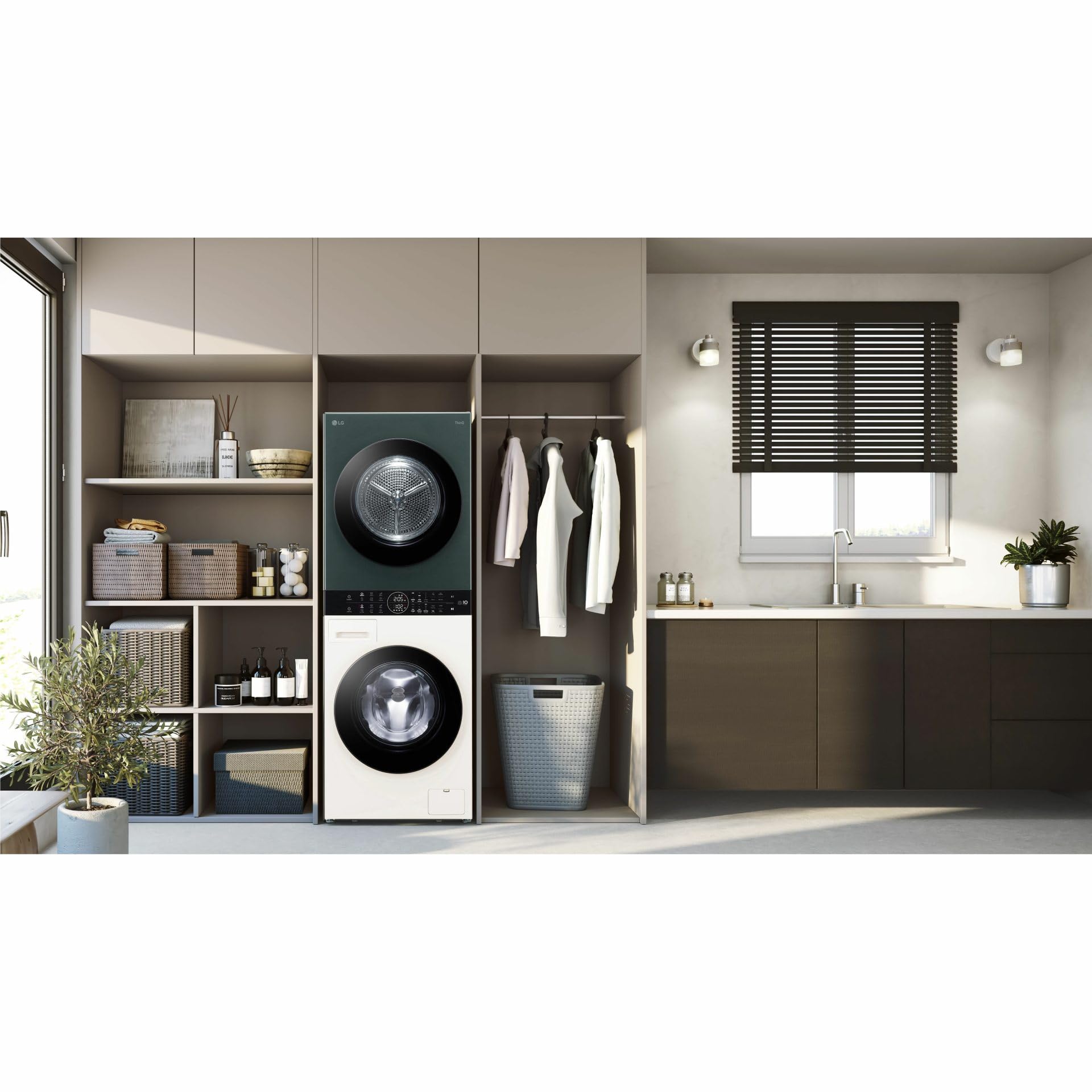 LG WashTower WT1210EGF Wäschesäule, Waschmaschine und Trockner zusammen, Waschmaschine 12 kg, Klasse A -10% und Trockner 10 kg, Klasse A+++, Einzelpaneel, TurboWash360, Dampfwäsche, Beige Green