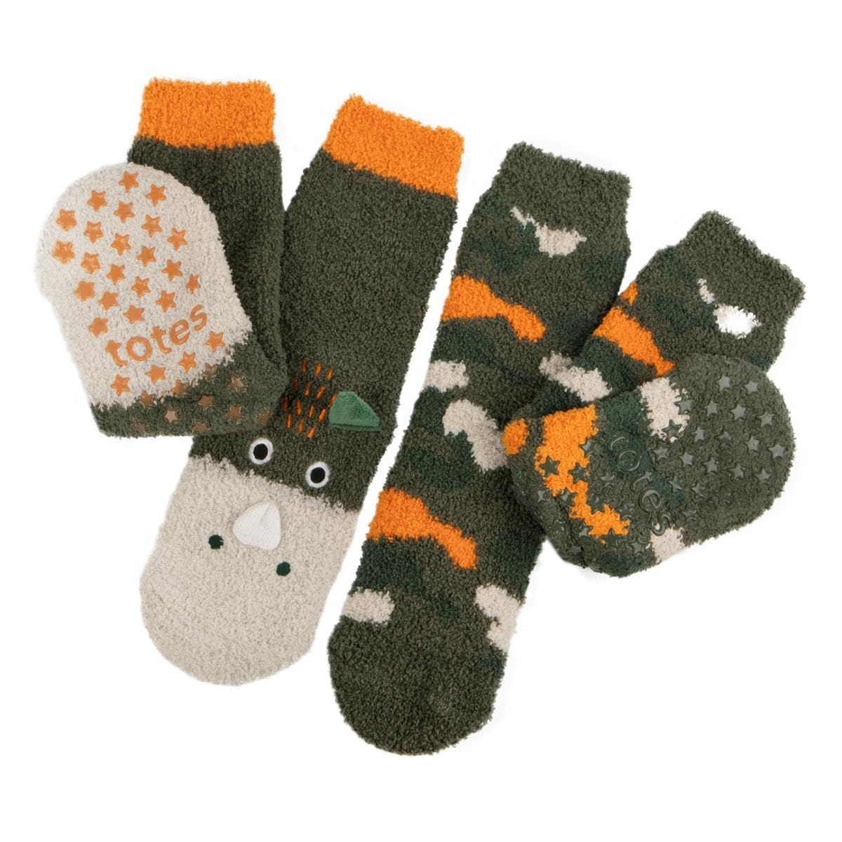 Totes Boys Dino / Camo Toasties® Super Soft Slipper Socks (Twin Pack)
