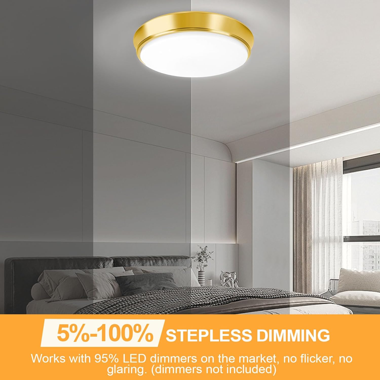 13 Inch Dimmable Flush Mount LED Ceiling Light Fixtures, 2-Pack Gold LED Ceiling Lights with 5 Color Temperatures (2700K/3000K/4000K/5000K/6500K), Modern Round LED Lights for Kitchen Living Room