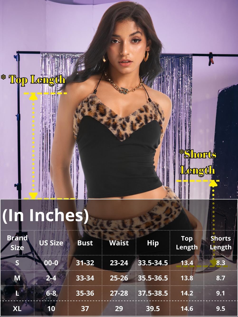 Women 2000s Sexy 2 Piece Leopard Club Outfits, Sweetheart Neck Halter Crop Top, Low Rise Micro Shorts Going Out Rave - Image 6