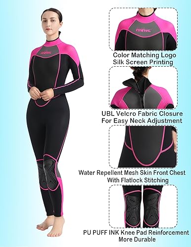 Miniatura 7 de AnParc Traje de neopreno de cuerpo completo de 0.118 pulgadas para mujer, traje húmedo de agua fría con cremallera trasera, adecuado para buceo,
