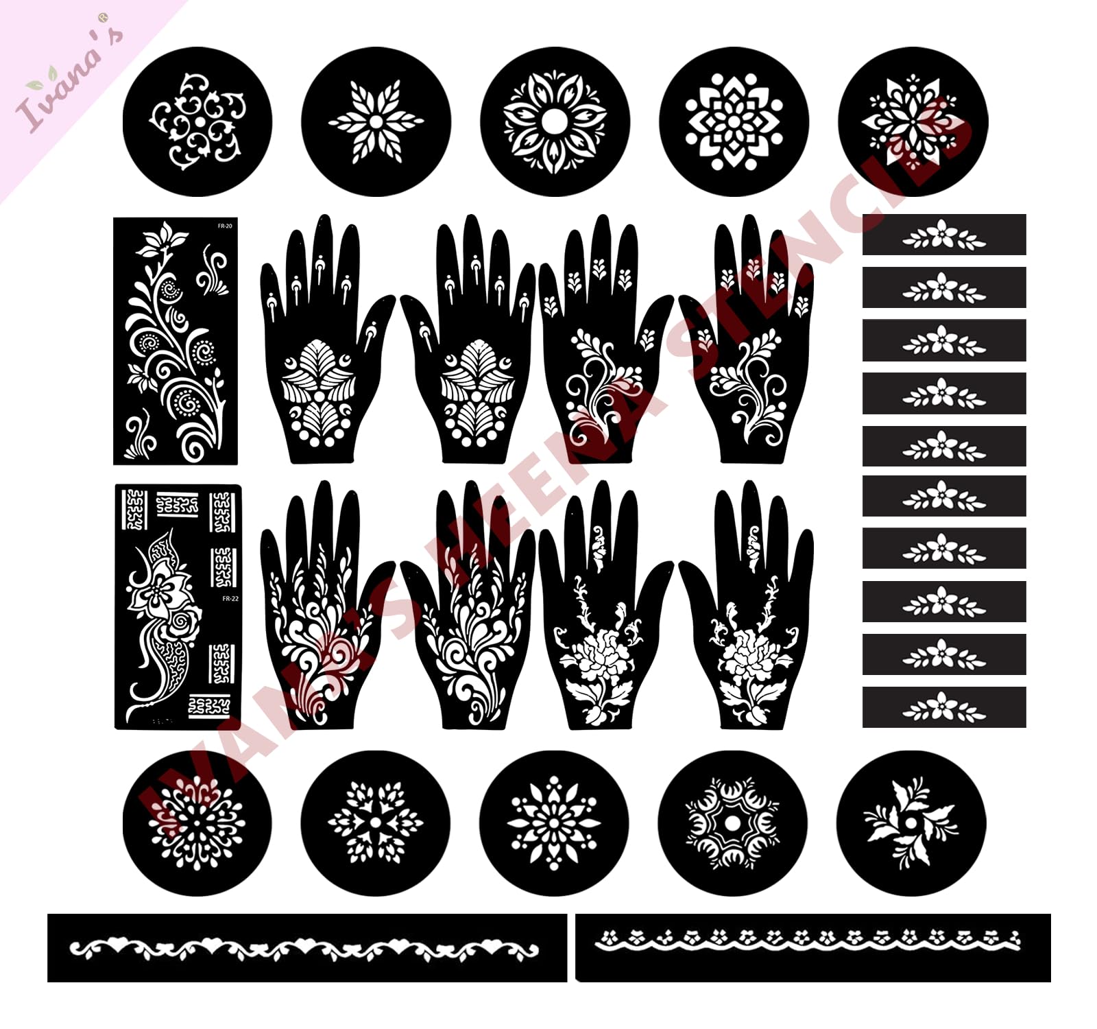Ivana's Set of 32 Pcs Combo Pack, Reusable Mehandi For Hands Henna Tattoo Stencil For Women, Girls and Kids Easy To Use In Just 4 Steps Indian Design Collection, C-2311