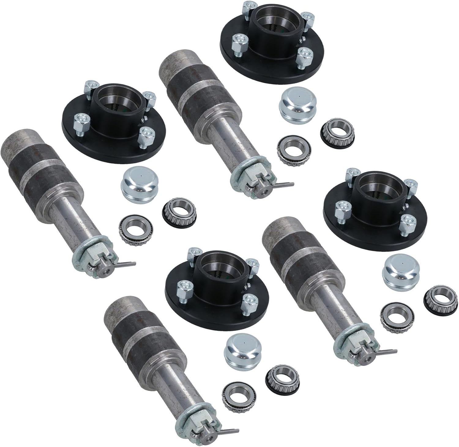 4 Inch PCD Trailer Wheel Hubs + Bearings with Weld On Extended Stub Axle 4pk