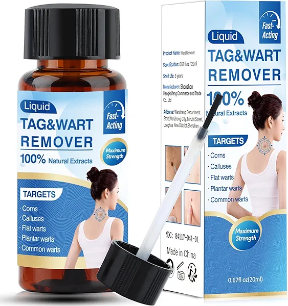 Fast-Acting Wart Remover Liquid with 12% Salicylic Acid, Maximum Strength Treatment for Common, Plantar, Flat & Corn Warts – Skin Tag Remover with Brush for Hands, Feet & Body