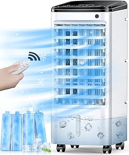 3-IN-1 BALKO Swamp Cooler Air Conditioner, Evaporative Air cooler w/ 4 Modes & 3 Speeds, 12H Timer & Remote & Dual Water Tank, 65° Oscillating Air Conditioner Portable for Room Bedroom Home Indoor