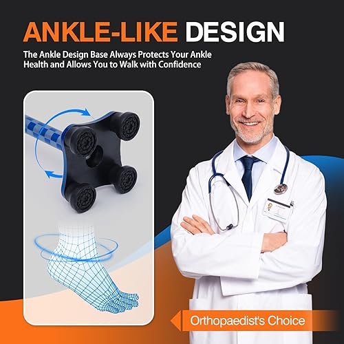 Miniatura 4 de FANECO Bastón para ancianos, bastón plegable para personas mayores, base cuádruple giratoria, bastón ligero y ajustable para hombres y mujeres