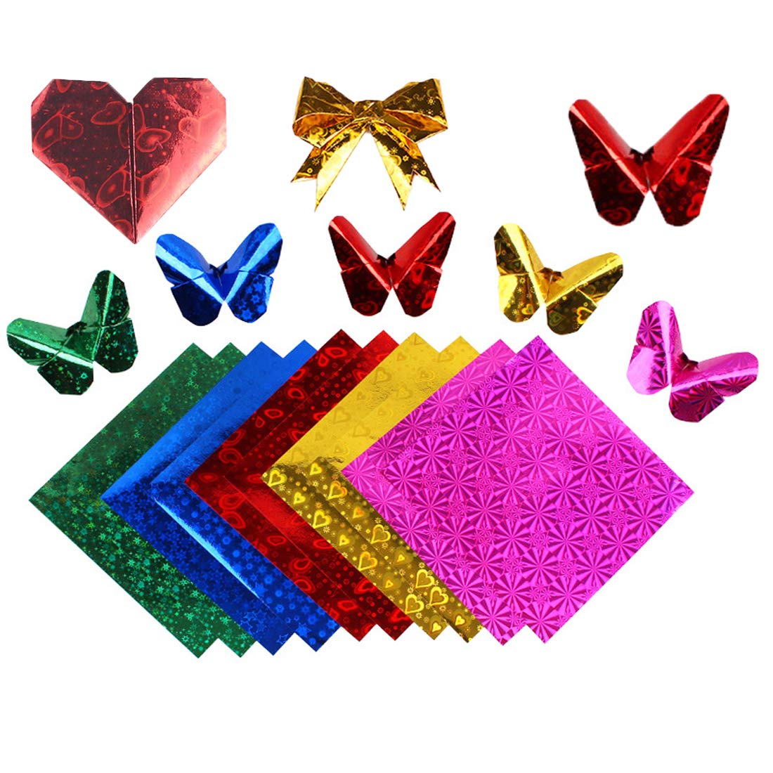 VPbao 80gsm 50 Sheets 15x15cm 5 Glitter Colours Single Side Laser Origami Paper for Scrapbooking Card Making Home Décor Party Crafts
