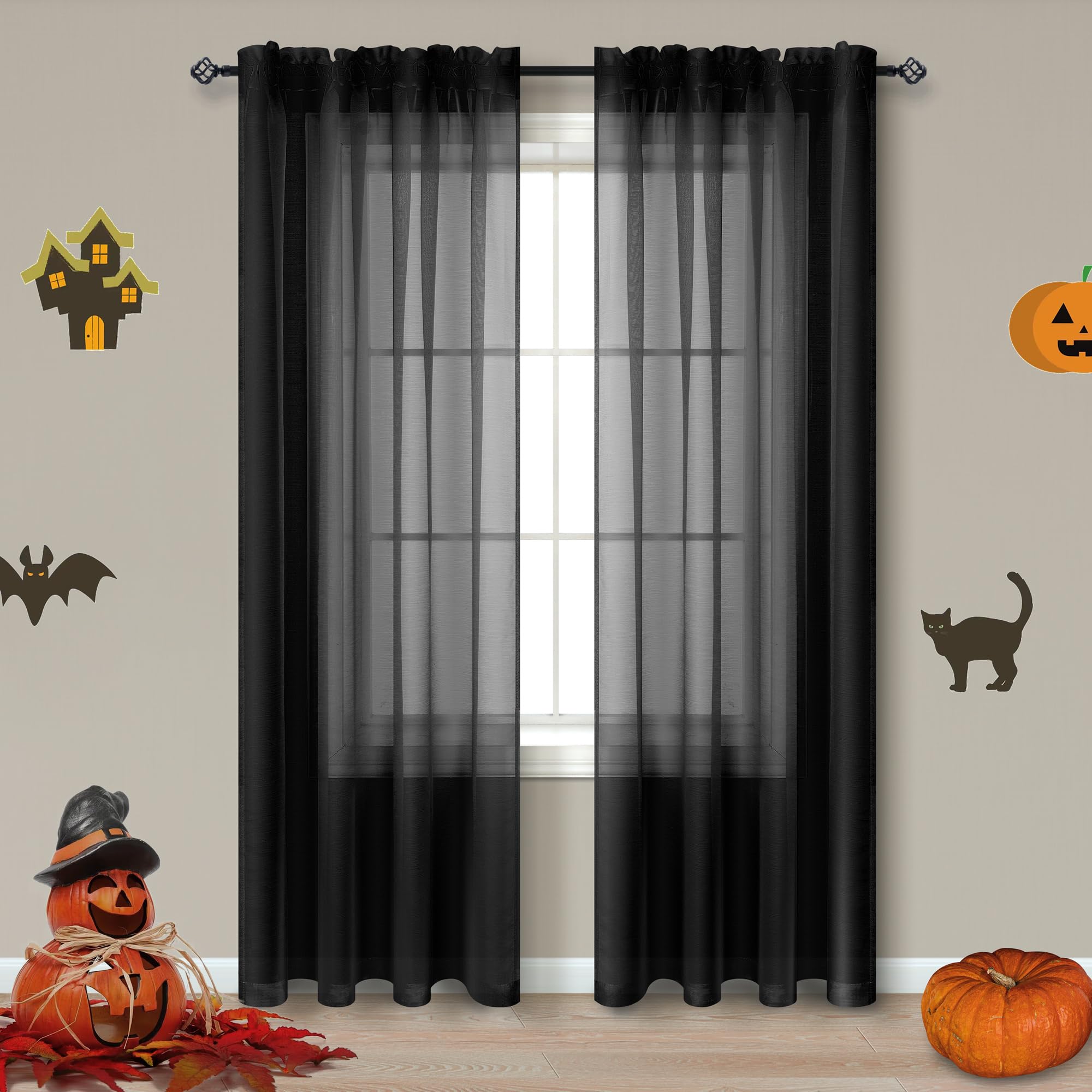 Black Curtains 108 Inches Long for Living Room Set of 2 Panels Window Sheer Curtains for Backdrop Bedroom 9FT Inch Length