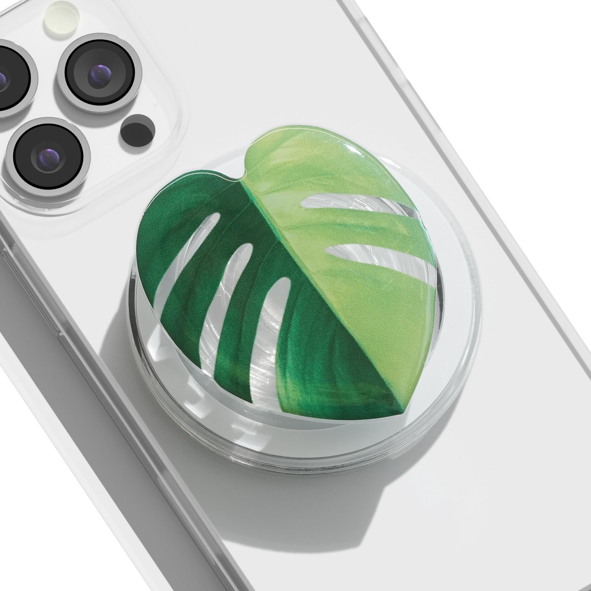 OnTheGrip Compatible with Magsafe Magnetic Cute Acrylic Tropical Leaf Design Collapsible Mobile Phone Grip Stand Holder for Smartphone Tablet Cell