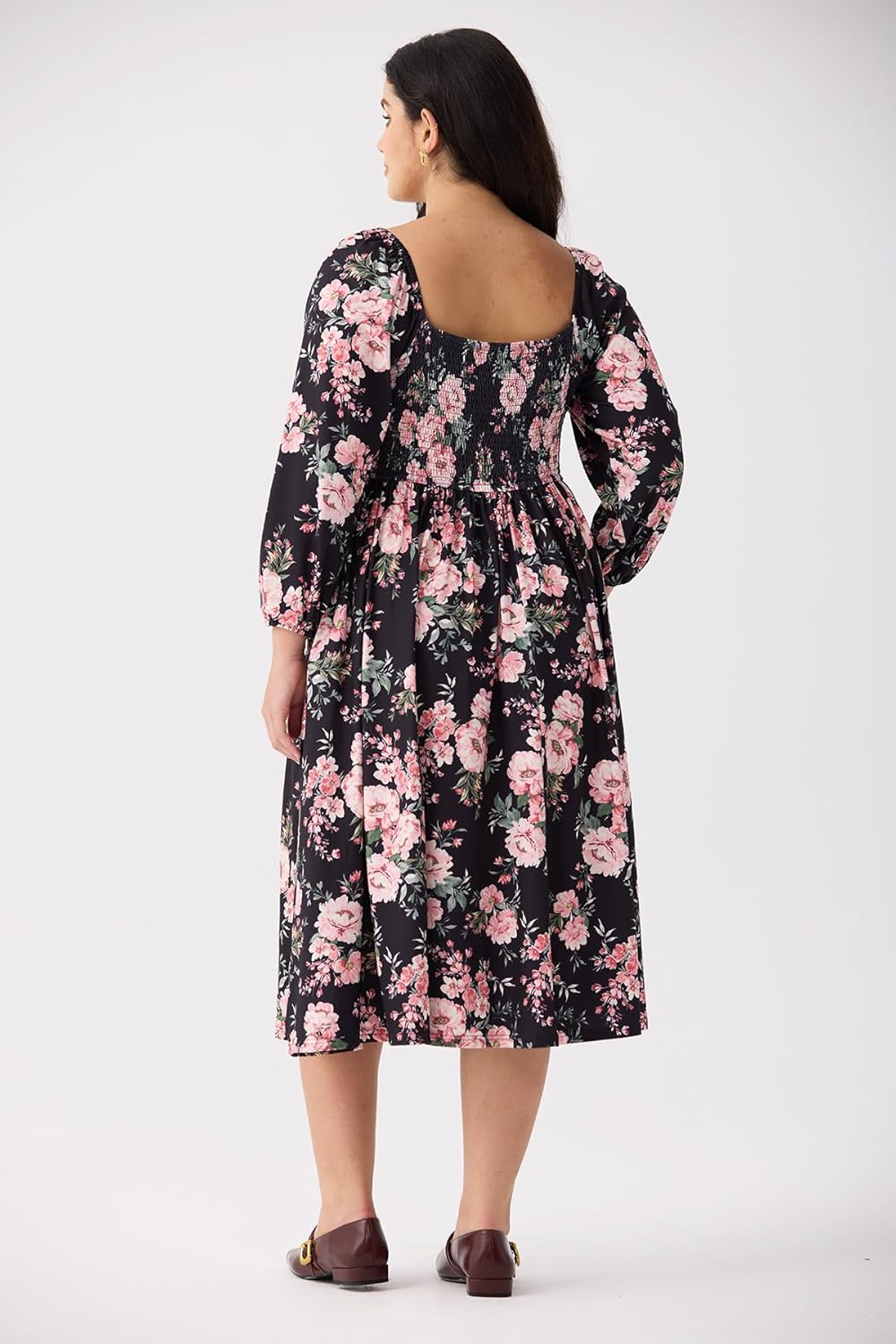 RITERA Plus Size Dresses for Curvy Women Square Neck Fall Long Sleeve Floral Smocked Maxi Dress with Pocket XL-5XL - Image 5