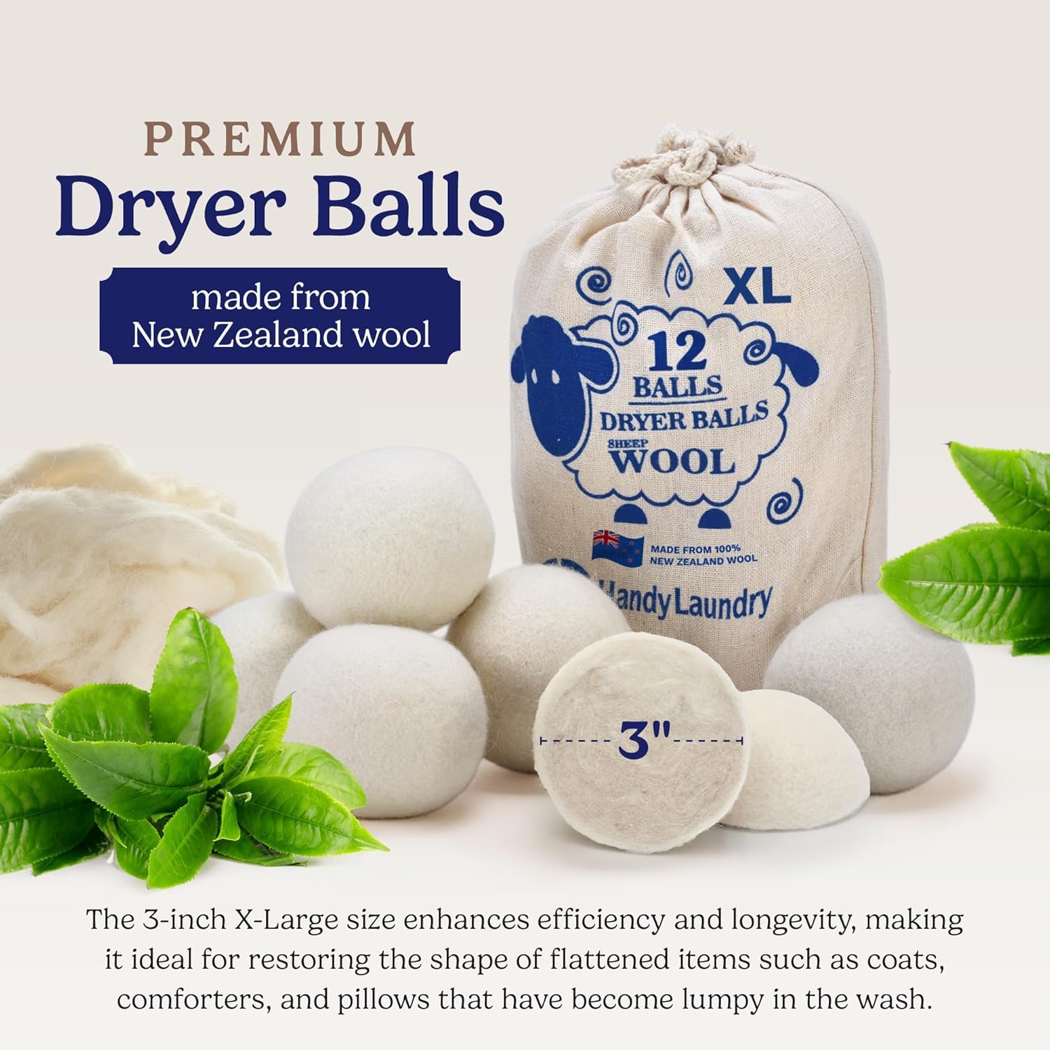 Handy Laundry Palline di ammorbidente in tessuto naturale, riutilizzabili, per lavatrice, riducono grinze e tempo di asciugatura. Migliore alternativa alle palline di plastica e all'ammorbidente