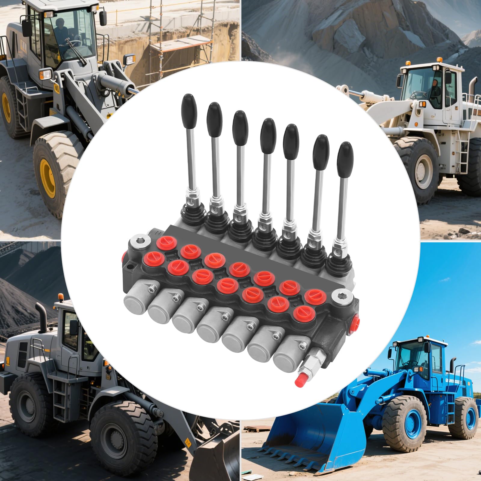 Hydraulisches Wegeventil 7-Spulen-Hydraulikschieberventil 31.5MPa Hydraulikventil Doppelwirkende Zylinder mit einstellbarem Druckbegrenzungsventil für Traktor, Bagger, Holzs