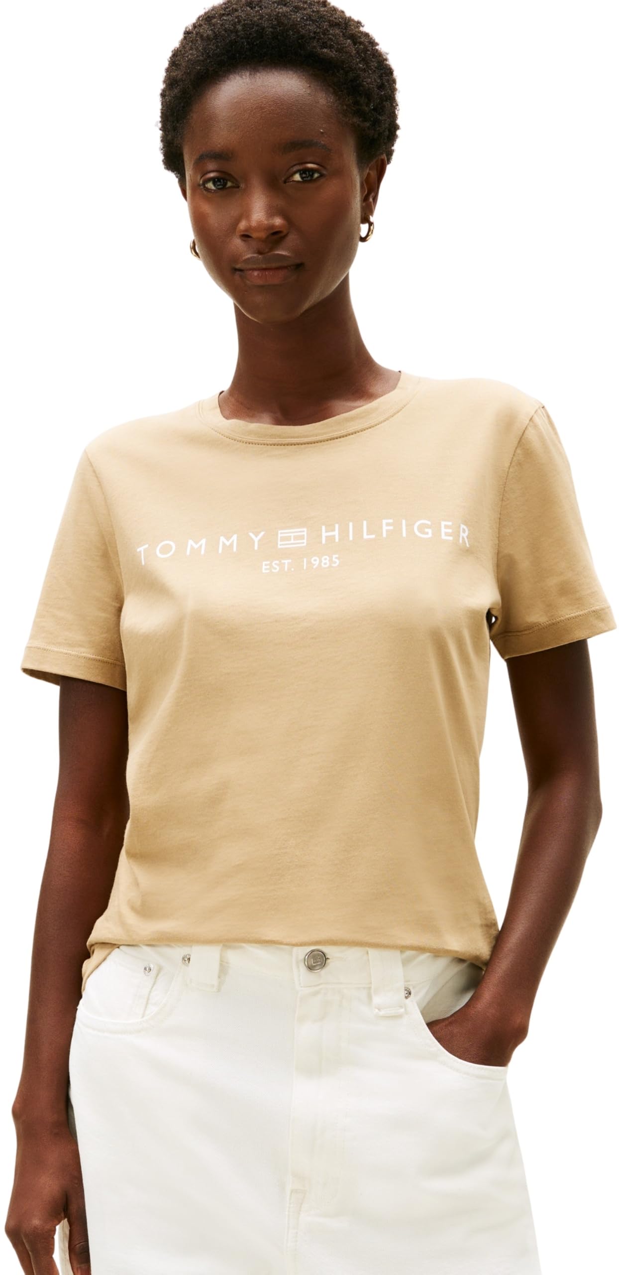 Tommy Hilfiger Damen Corp Logo Cotton Jersey T-Shirt Ww0ww40276 Tommy Hilfiger Modell REG Corp Logo C-NK SS TOG T. S